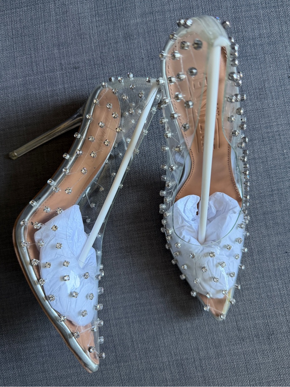 I AM JENNIFER LE Women's Rose Gold Embellished Clear Stiletto Heels SZ 37